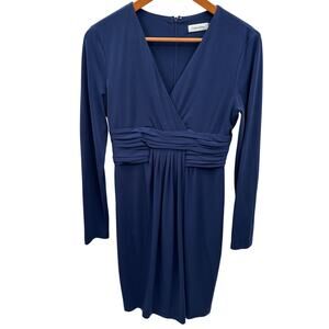 CALVIN KLEIN Navy Blue V Neck Strech Jersey Formal Dress // 4